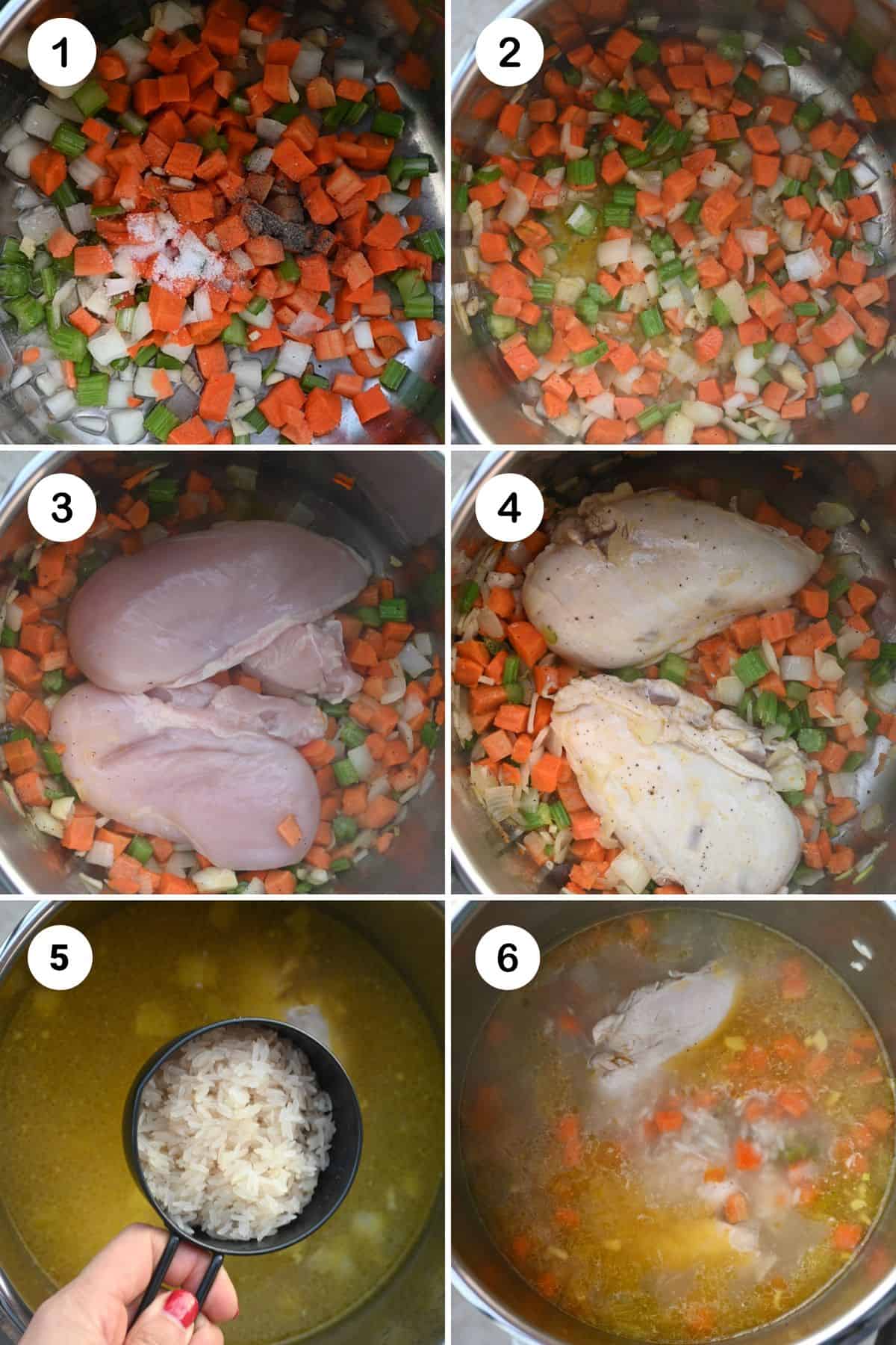 Steps for cooking chicken and rice soup