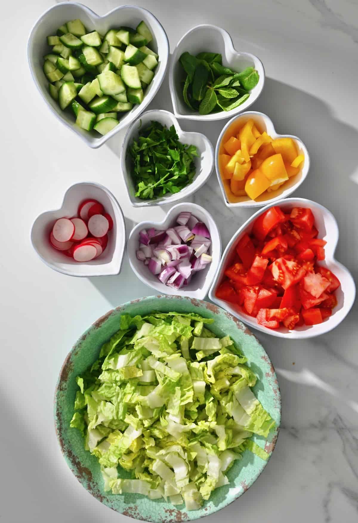 Chopped vegetables for fresh salad
