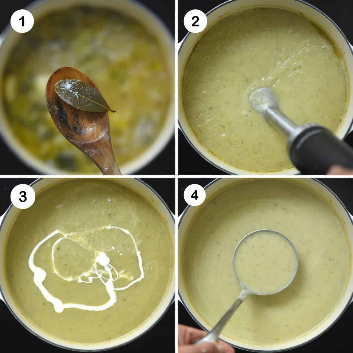Steps for blending potato leek soup