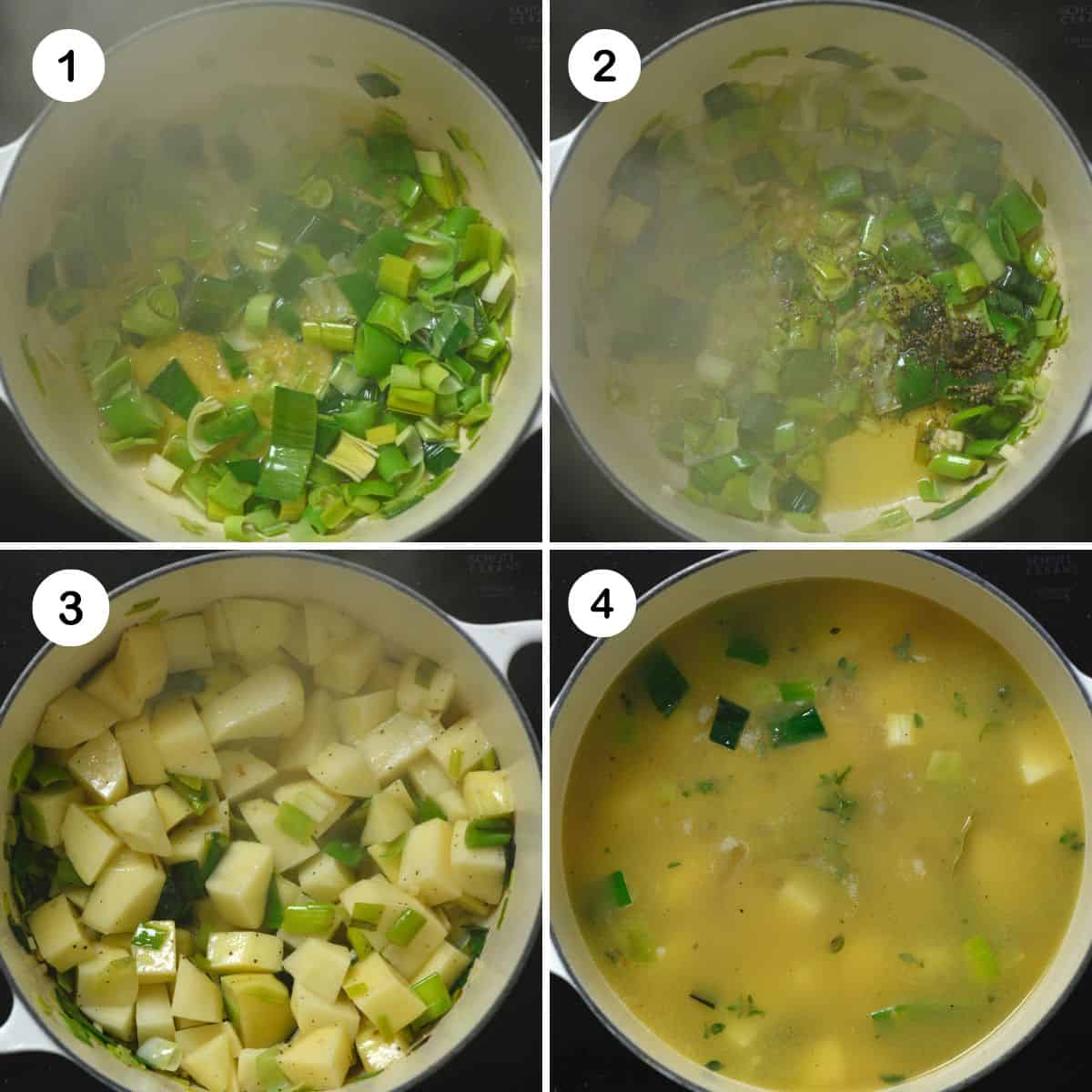 Steps for cooking leek and potatoes