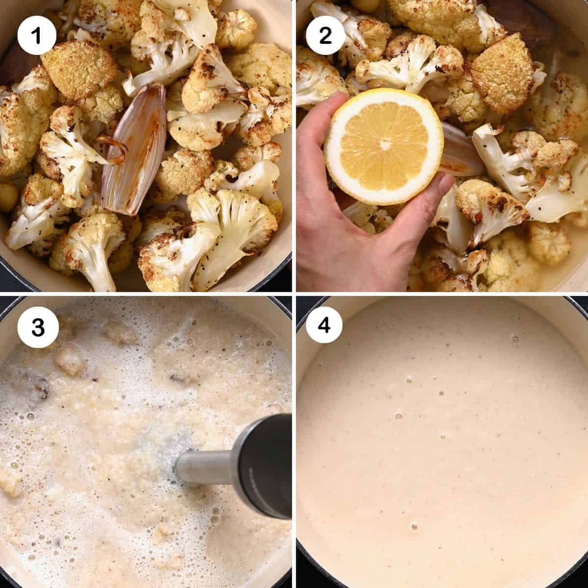 Steps for blending cauliflower soup