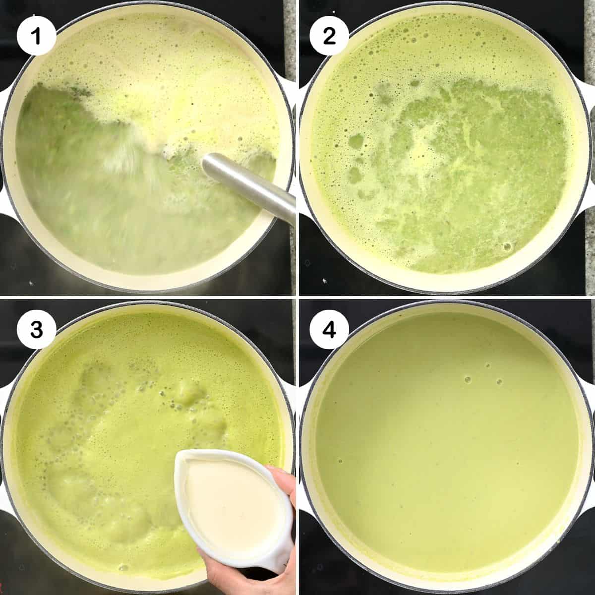 Steps for blending soup and adding cream