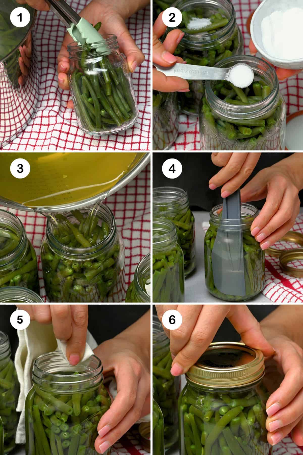 Steps for packing green beans in jars
