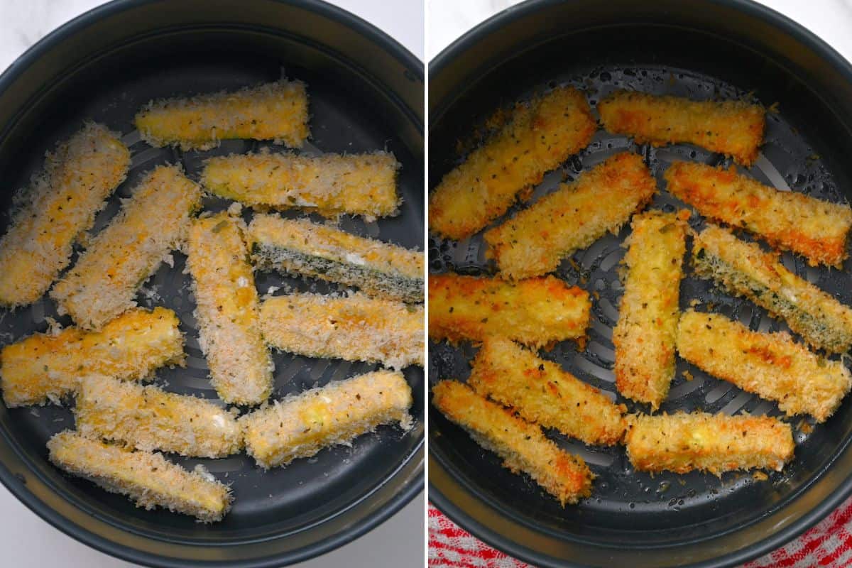 Before and after air frying zucchini