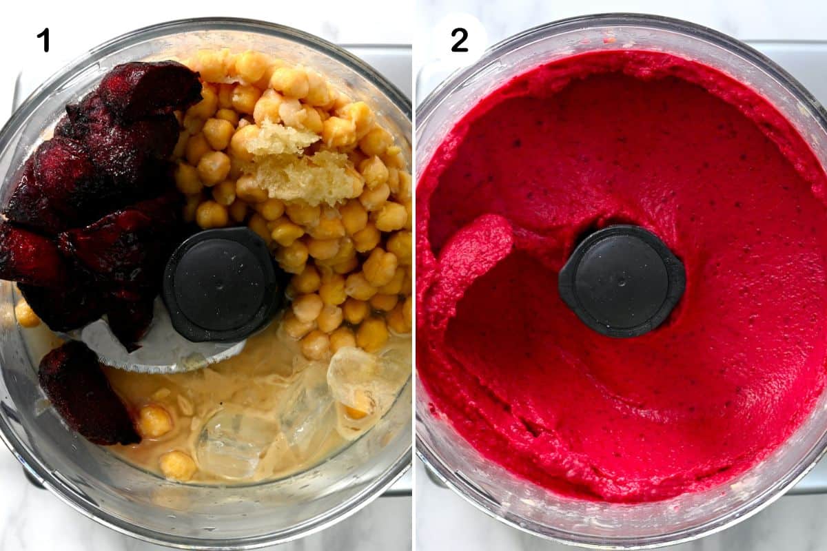 Steps for blending hummus with beets