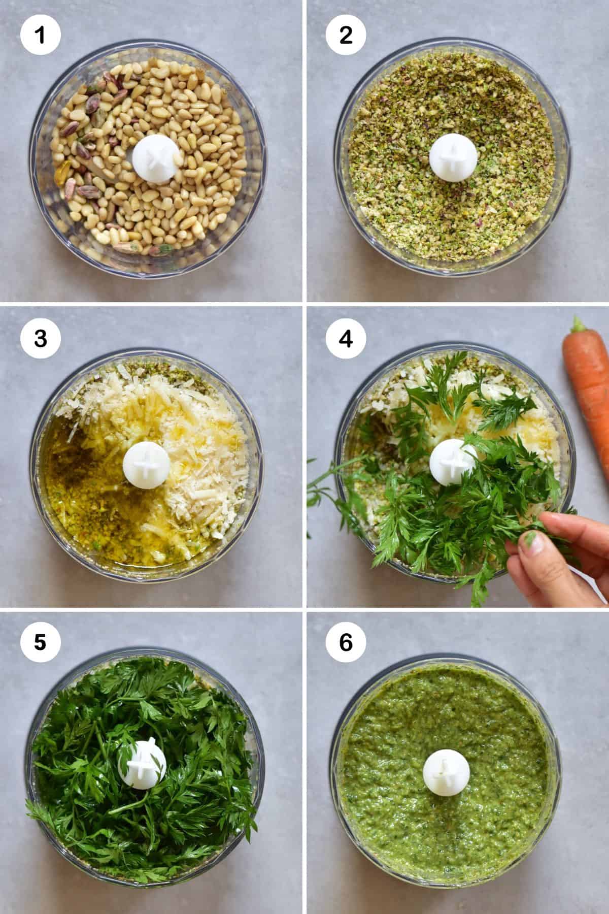 Steps for making pesto in a small food processor