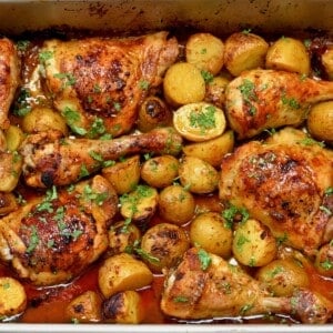 One pan baked chicken and potatoes