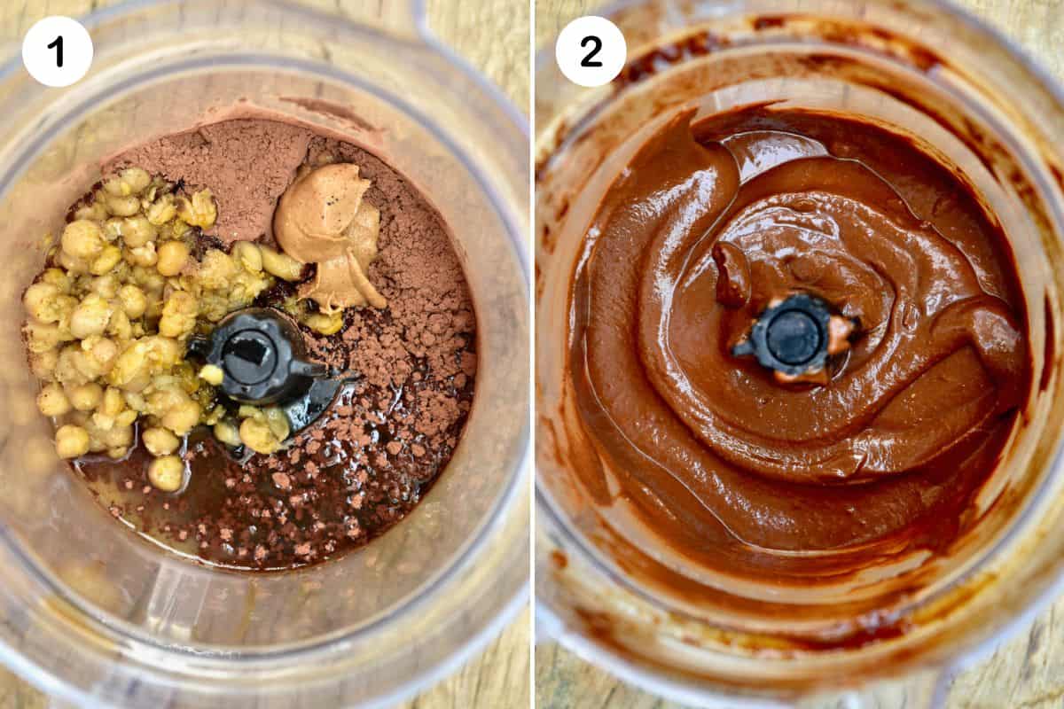 Steps for blending chocolate hummus