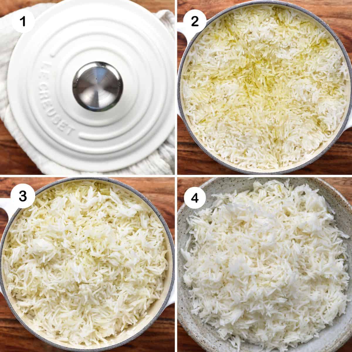 Steps for steaming and fluffing rice