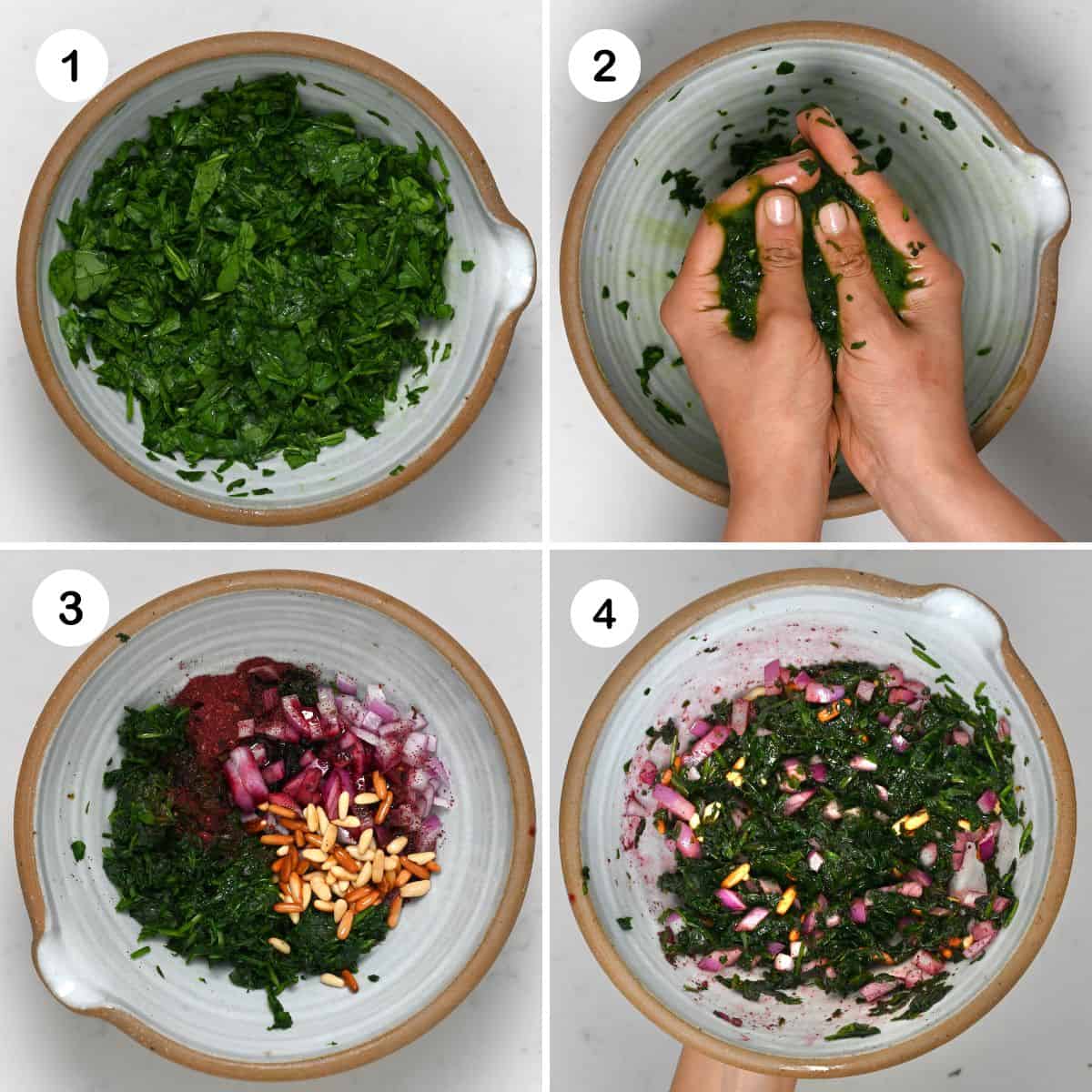 Steps for preparing spinach mixture
