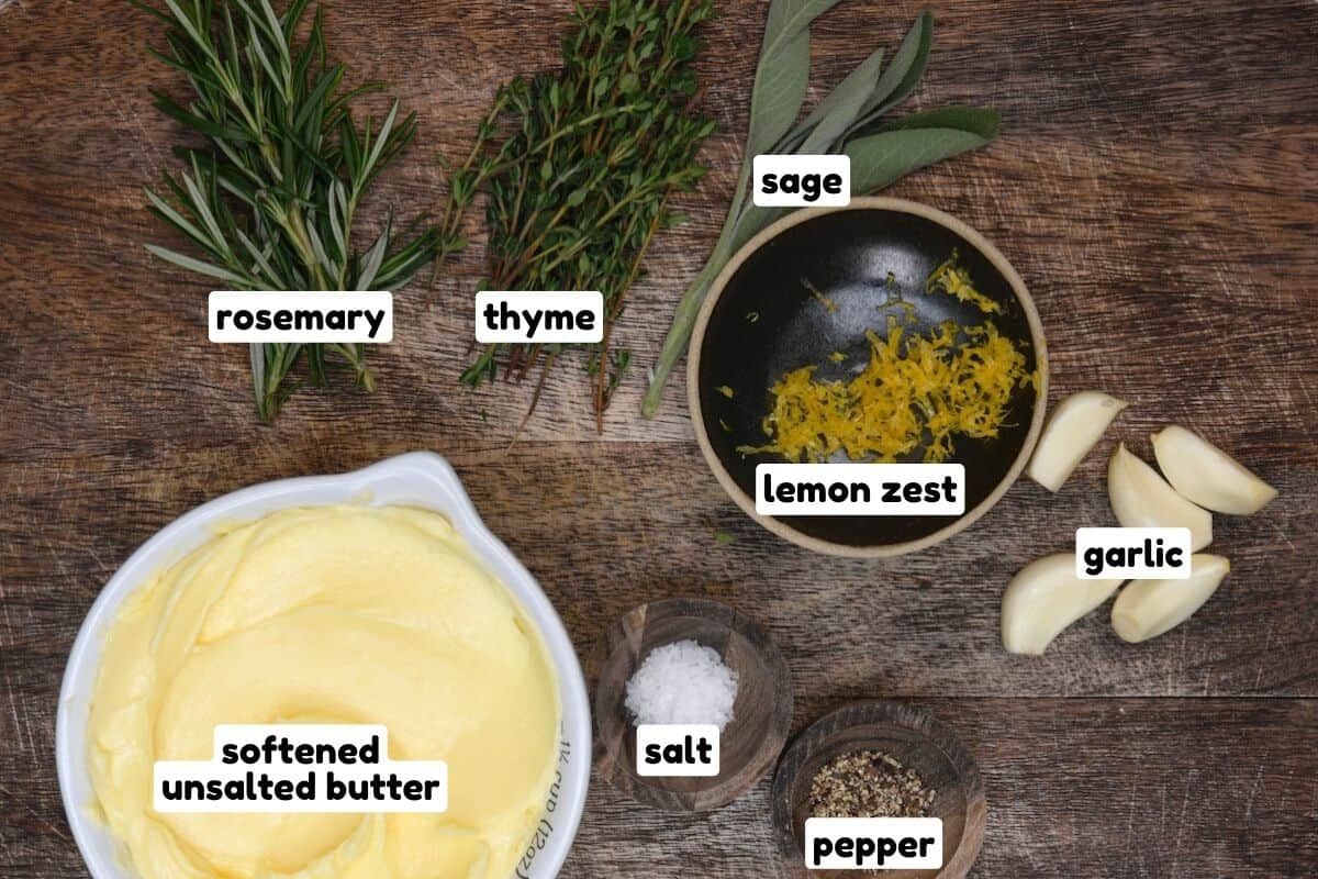Ingredients for garlic herb compound butter