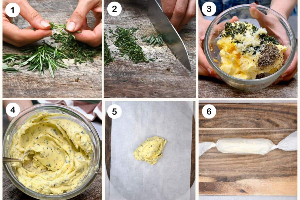 Collage steps for making garlic butter