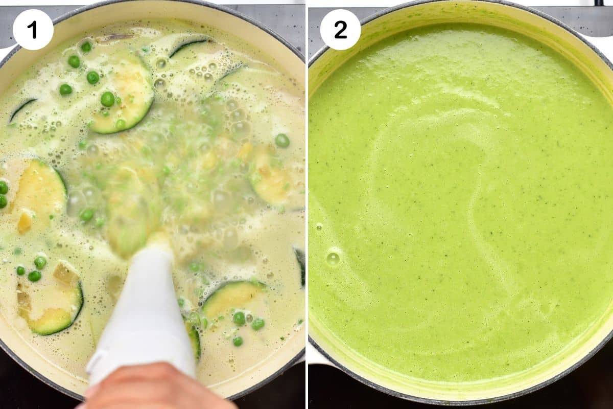 Blending pea soup directly in the pot