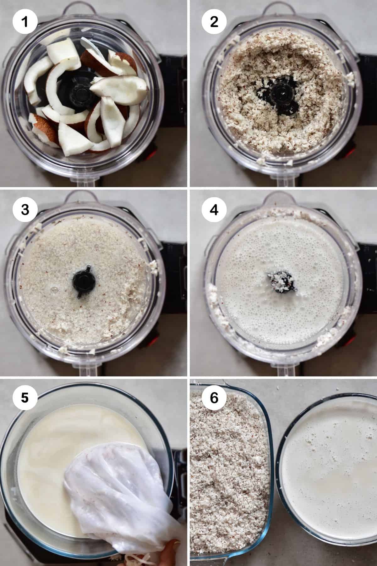 Steps for blending coconut flesh and extracting milk