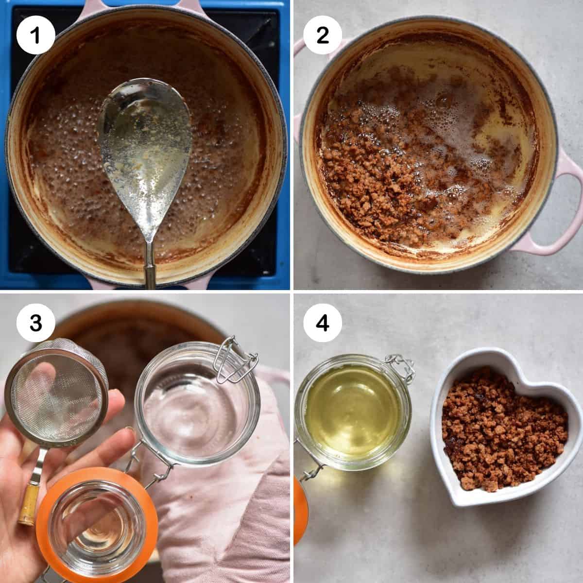 Steps for straining homemade coconut oil