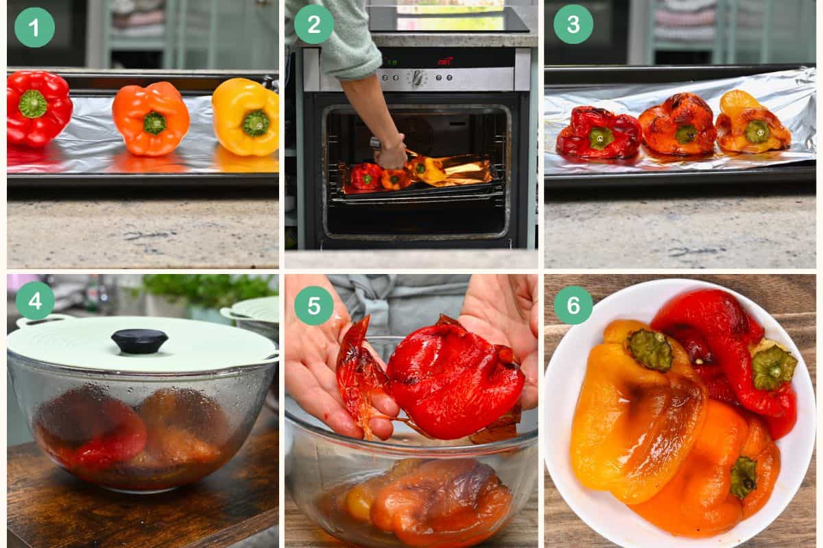 Steps for roasting and peeling peppers