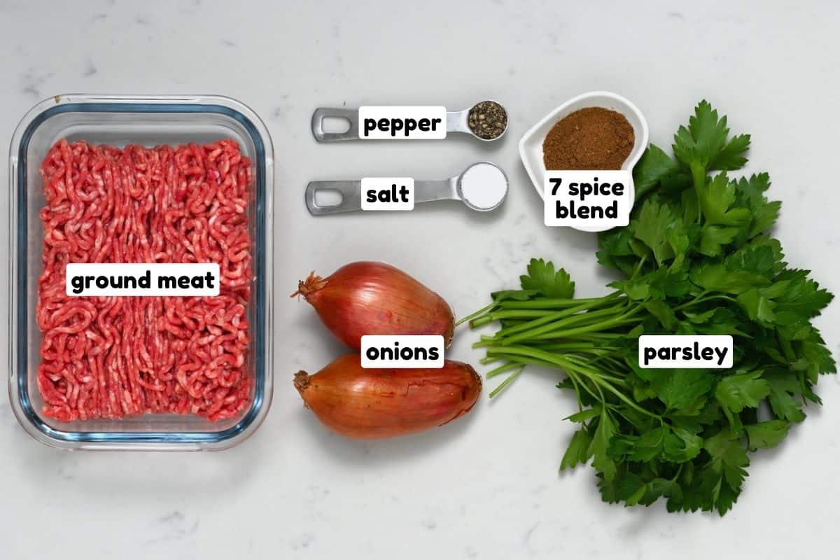 Ingredients for Middle Eastern kofta kebabs