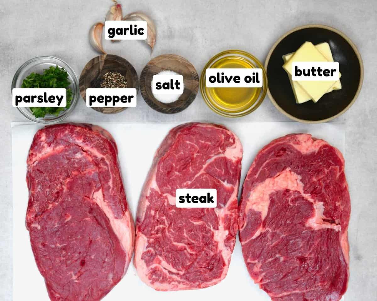 Ingredients for garlic butter steak bites