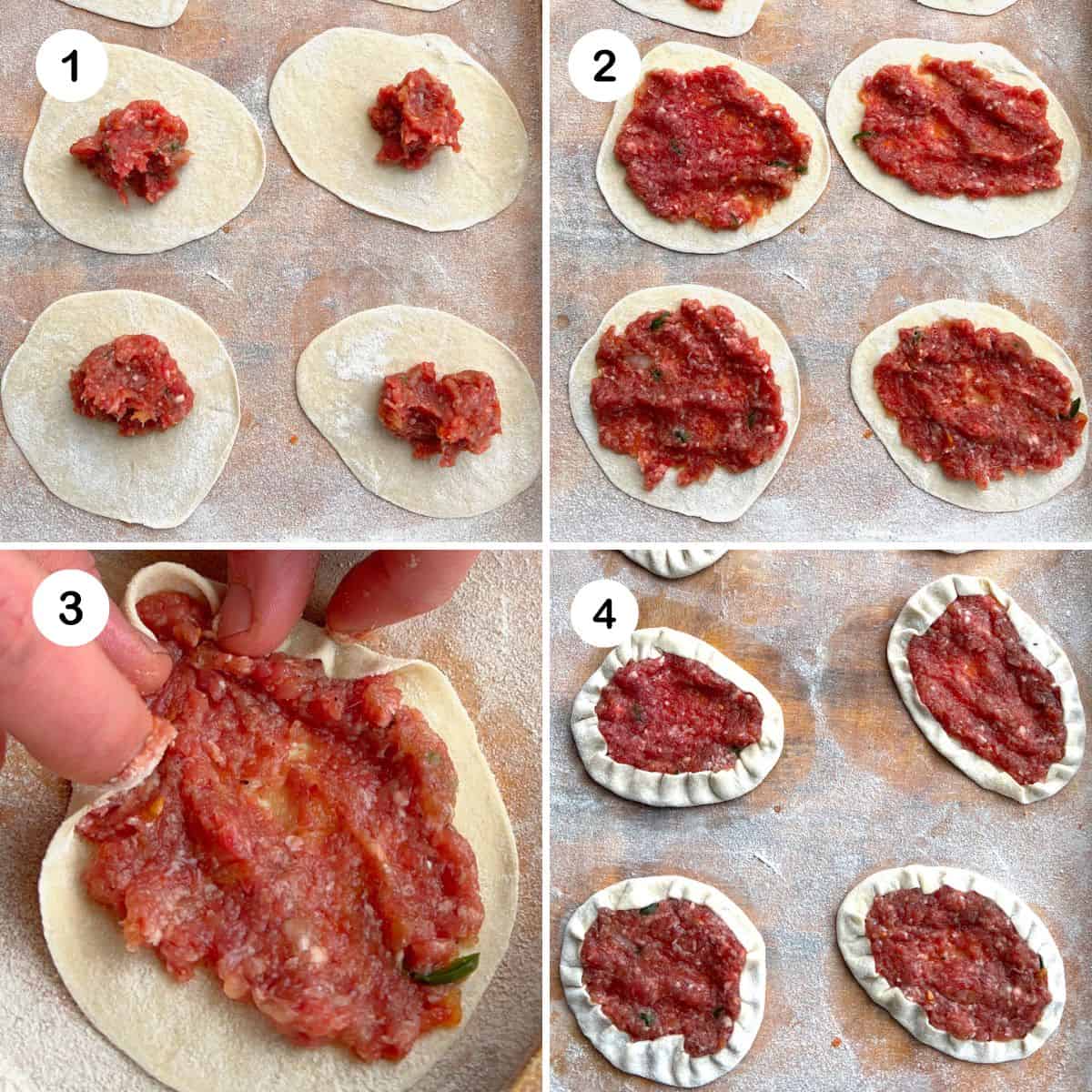 Steps for shaping sfiha pies