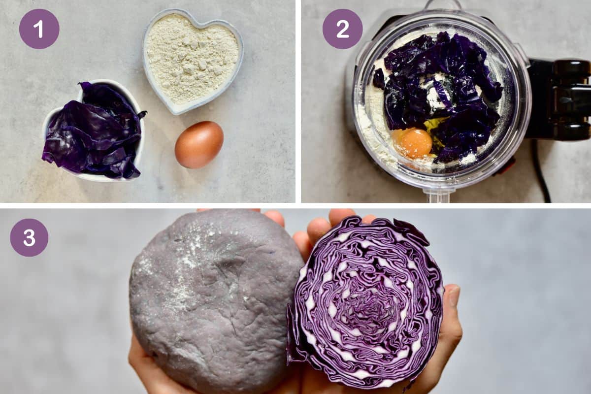 Making the purple pasta dough.