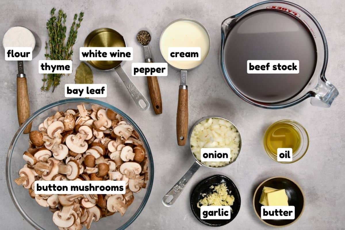 Ingredients for creamy mushroom soup