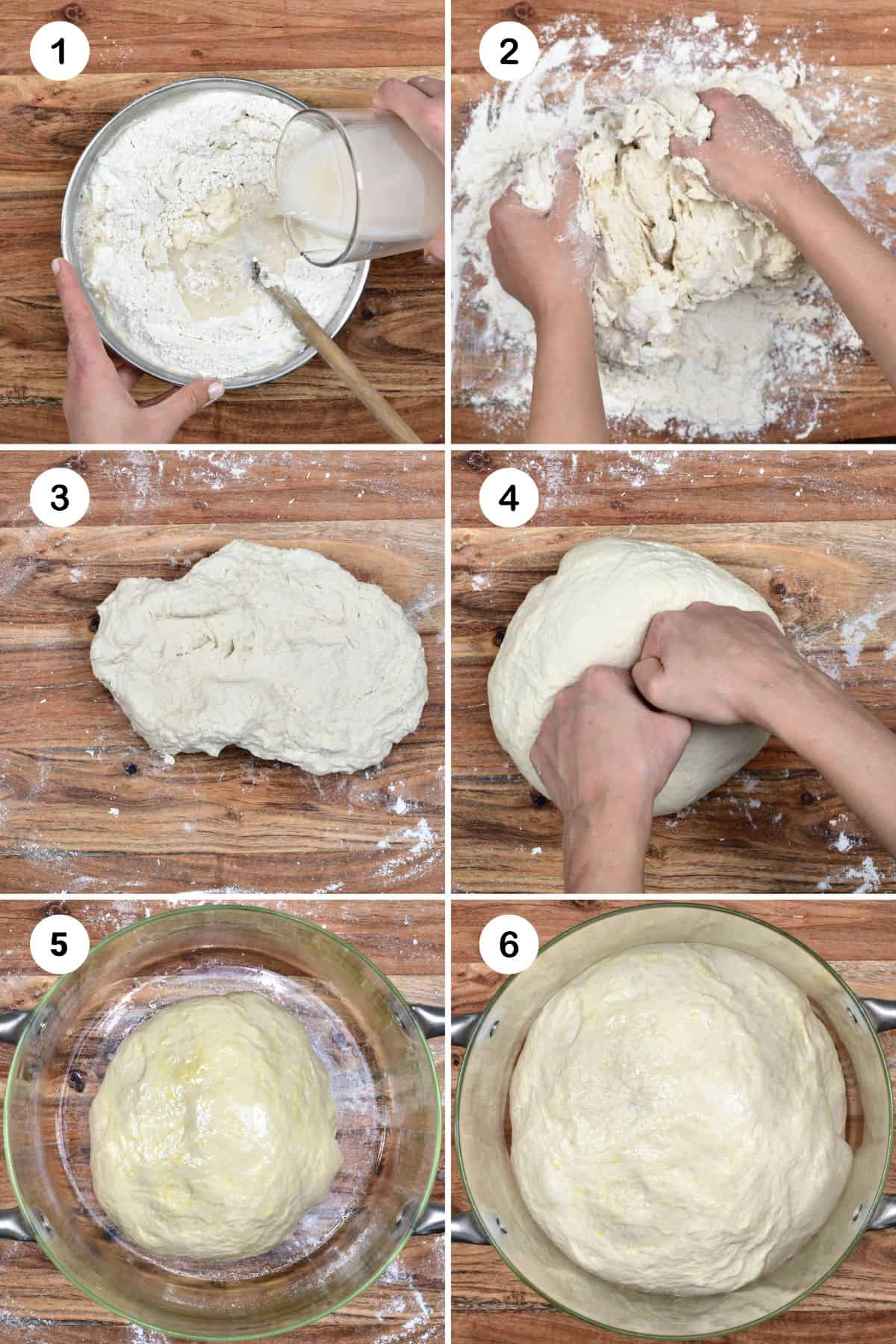 Steps for kneading and rising dough