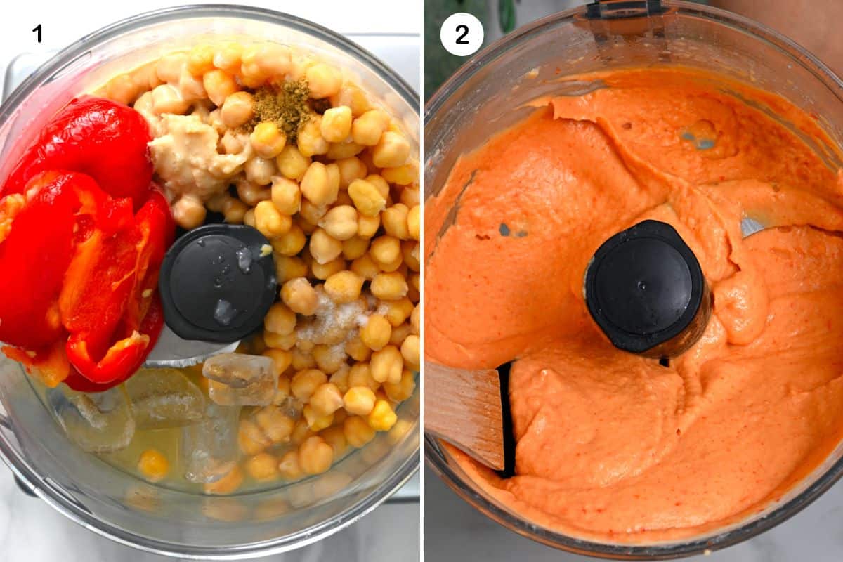 Steps for blending chickpeas and red peppers