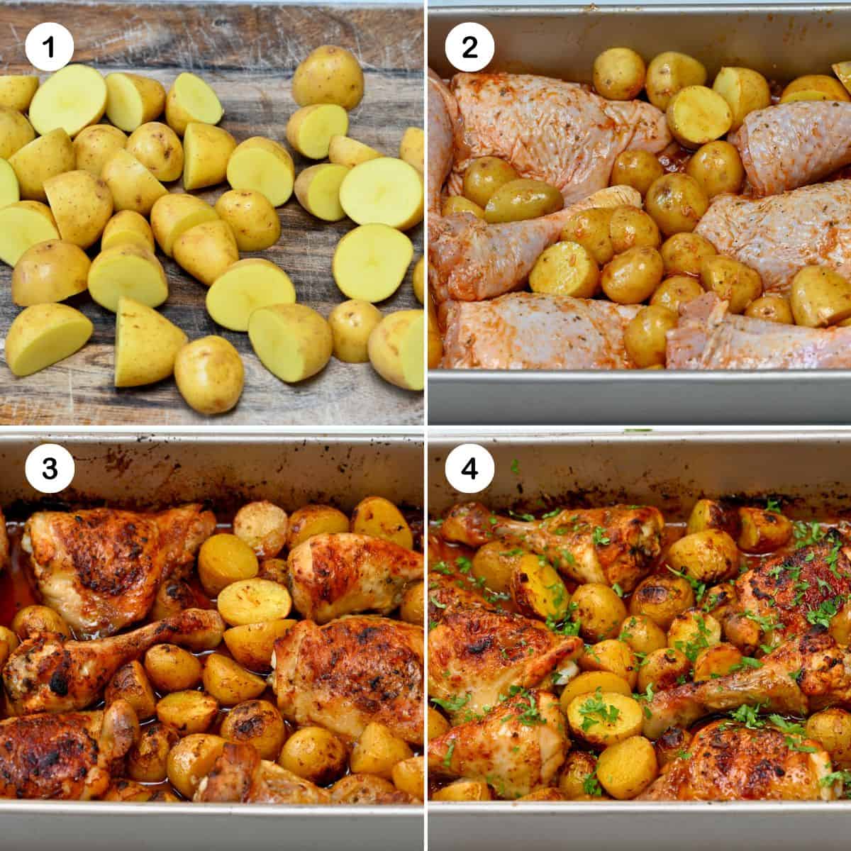 Steps for making chicken and potatoes