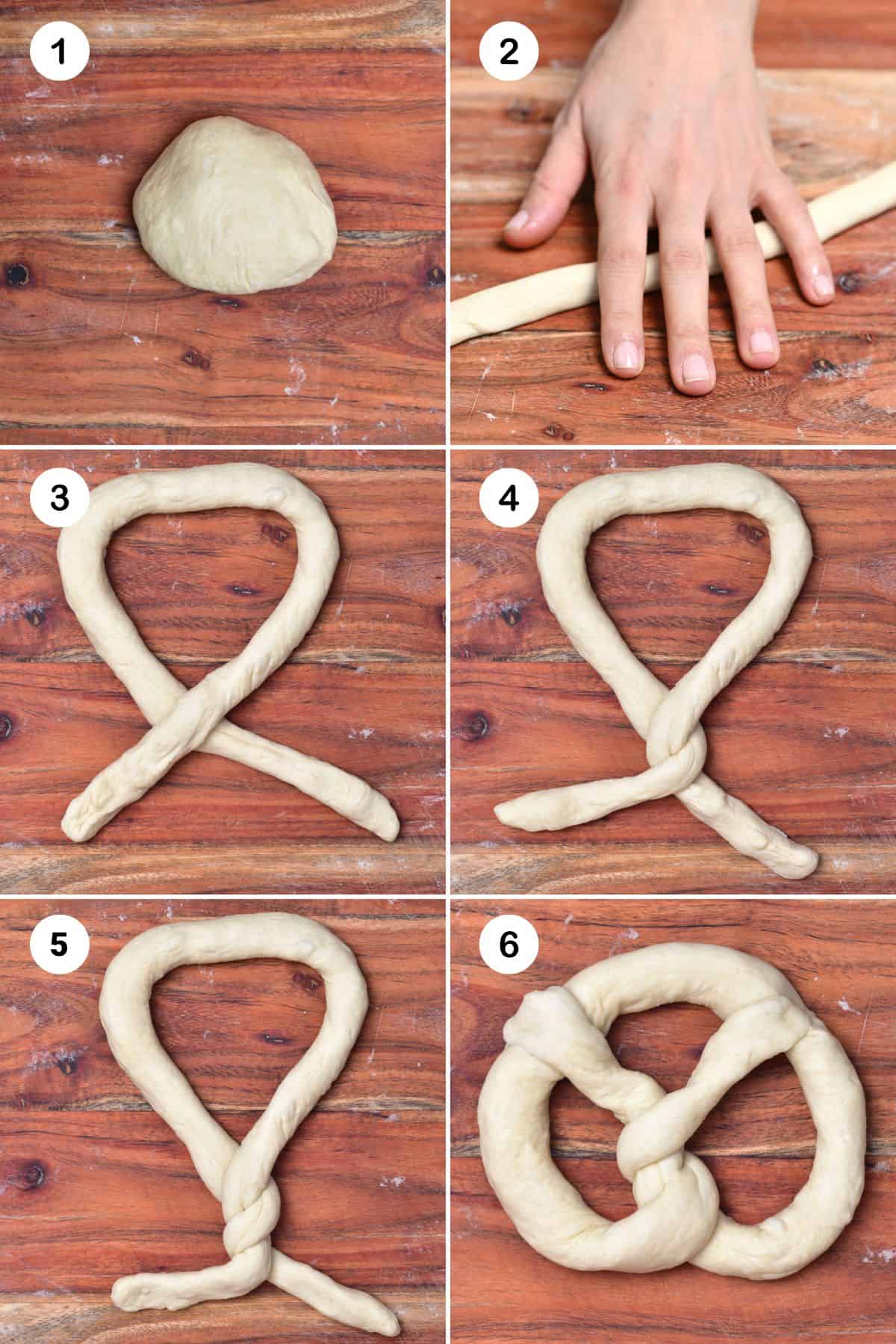 Steps for shaping homemade pretzels