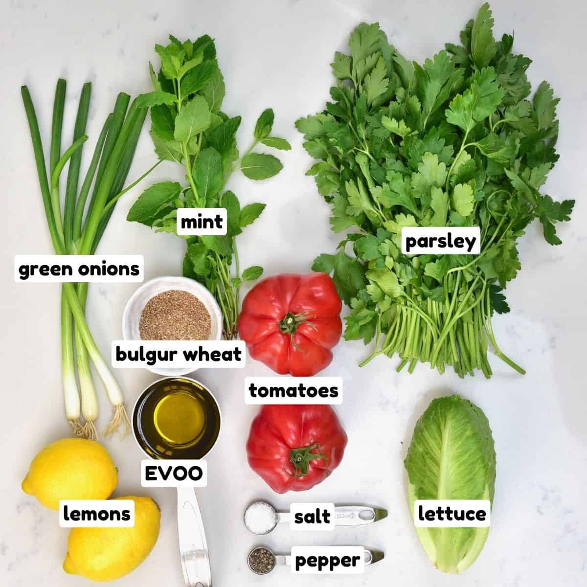 Ingredients for tabbouleh salad