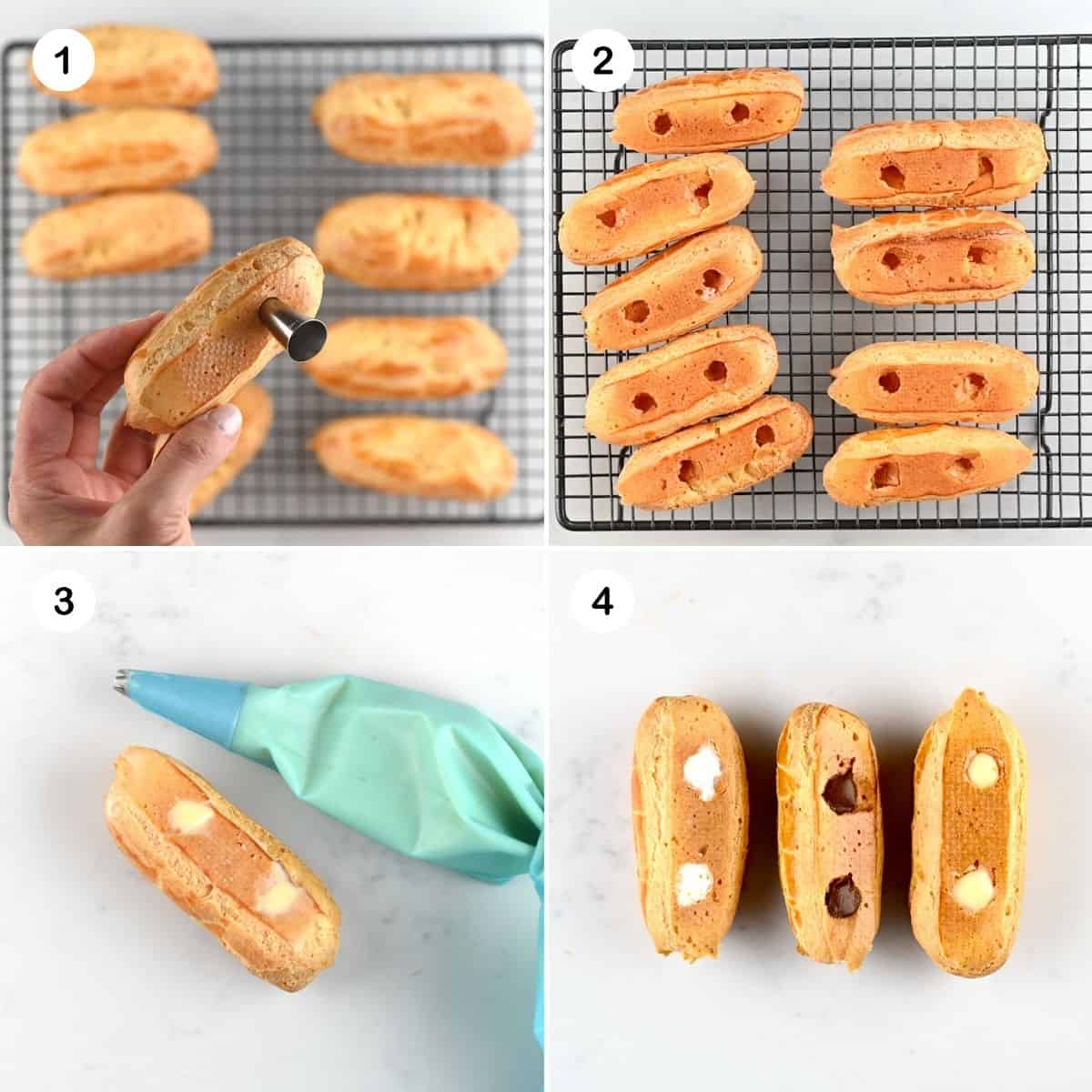 Steps for filling homemade eclairs