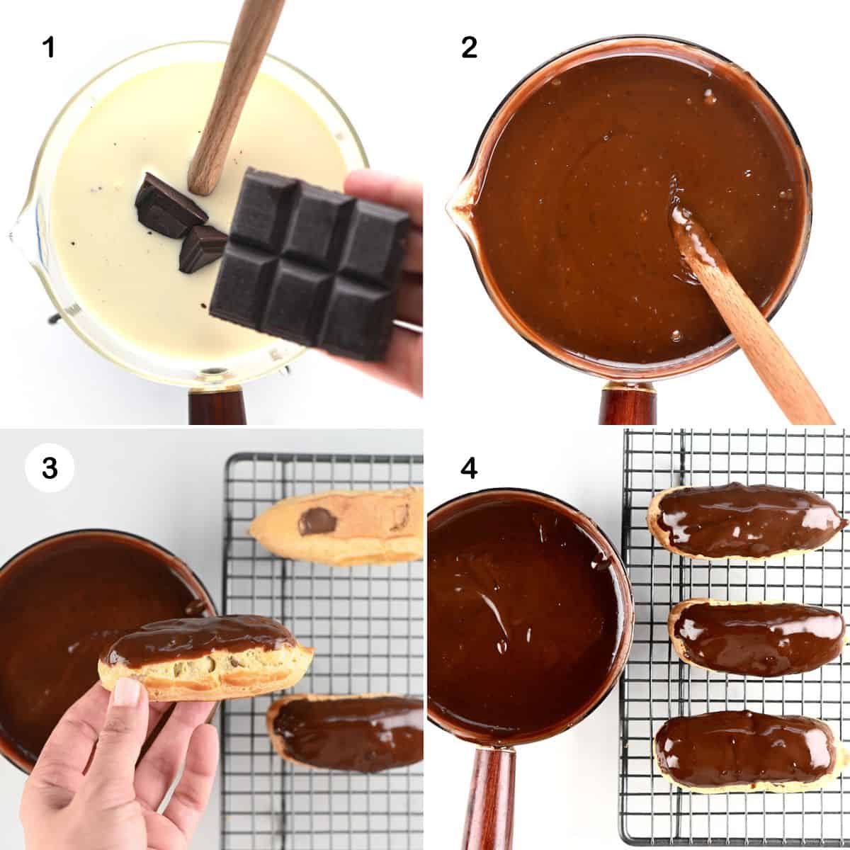 Steps for glazing eclairs