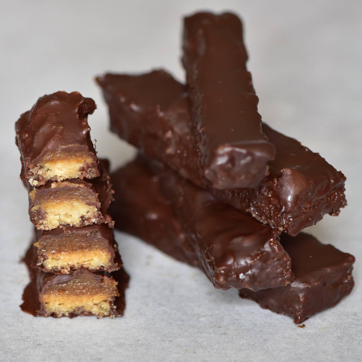 A stack of homemade twix bars