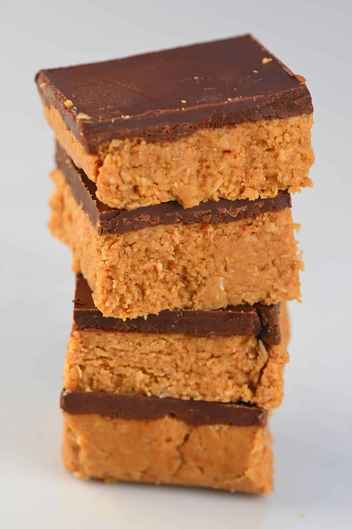 Stack of four of peanut butter bars