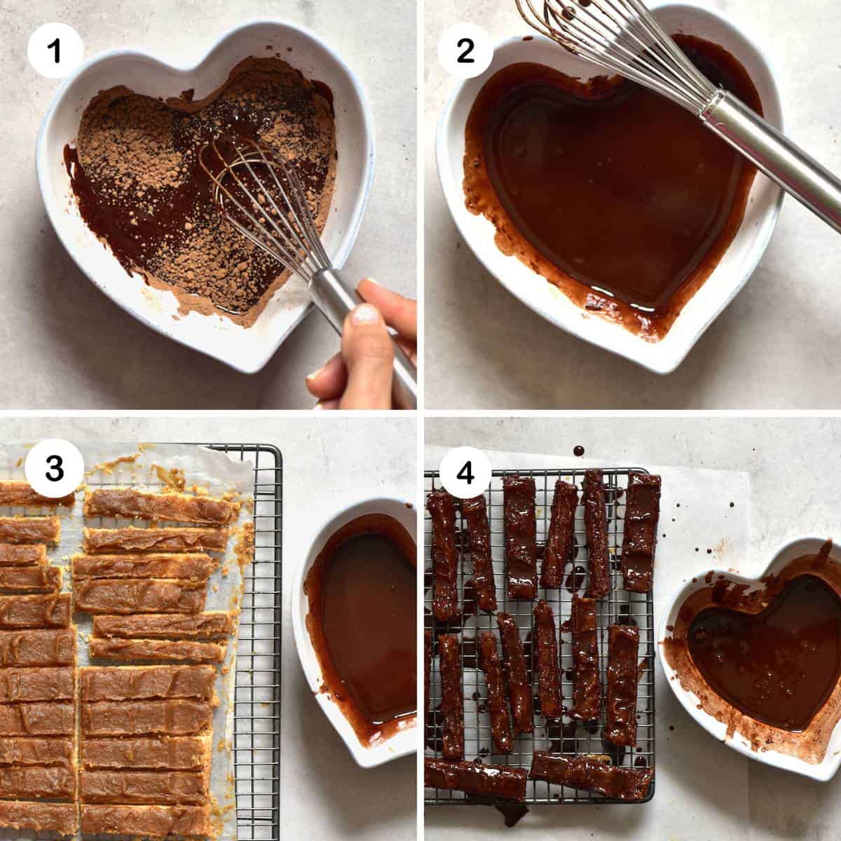 Steps for coating Twix bars with chocolate