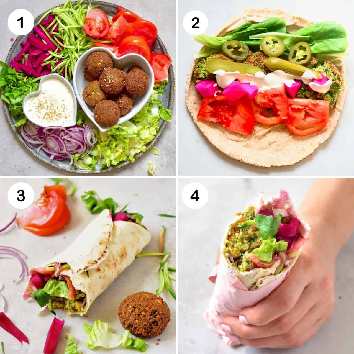 Steps for making falafel wrap