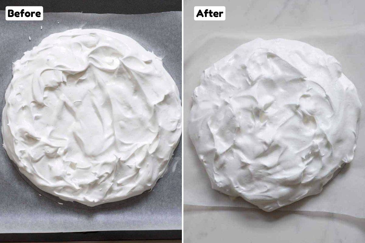 Before and after cooking meringue base