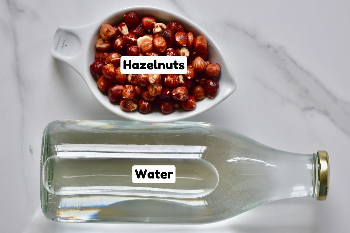 Ingredients for making hazelnut milk