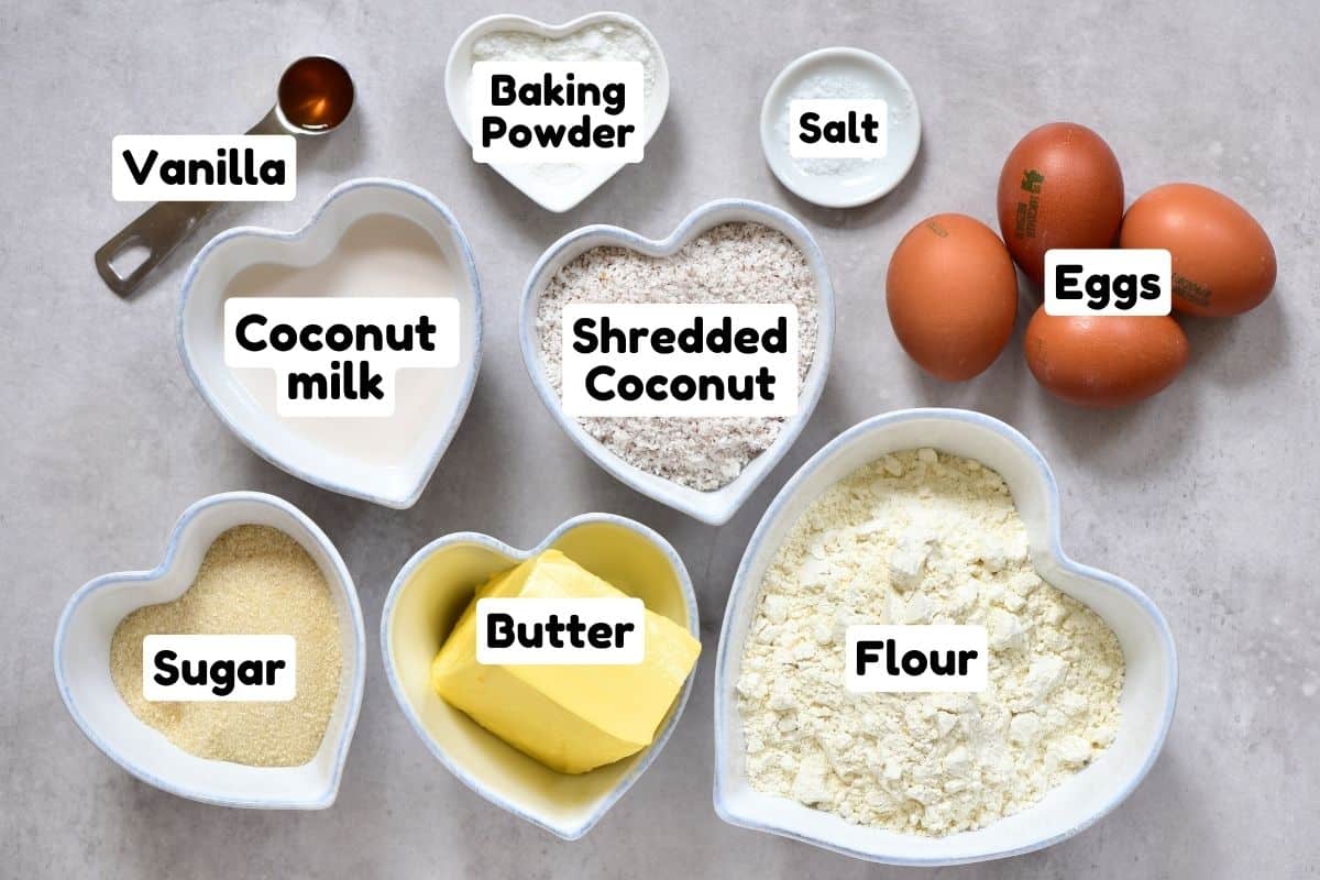 Ingredients for making heart shape cake