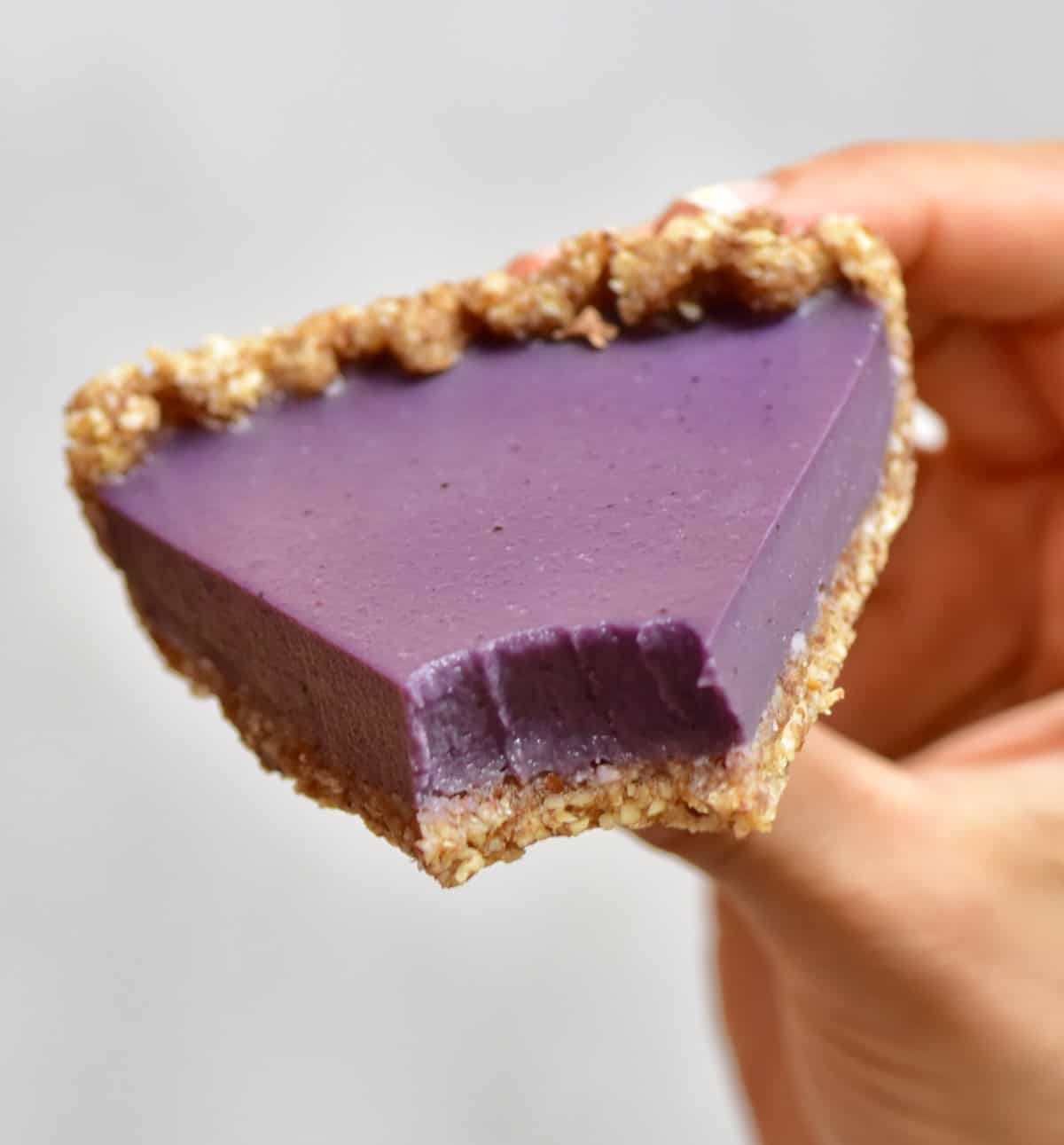 A part-eaten slice of blueberry tart