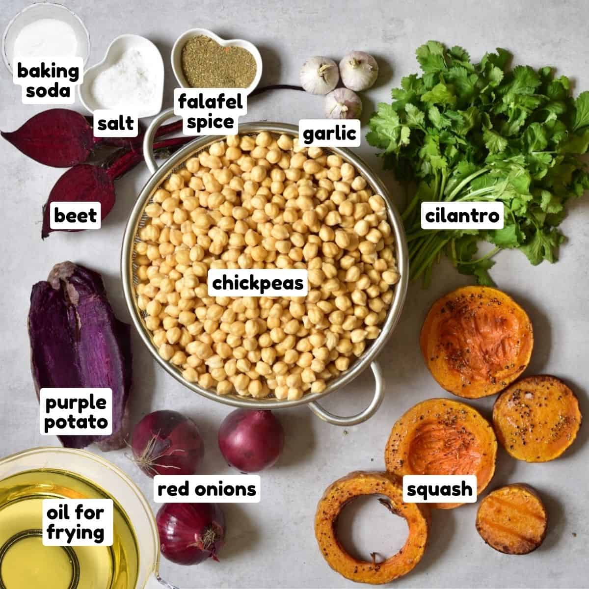 Ingredients for rainbow falafel