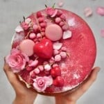 Red velvet cake decorated with red berries and heart-shaped chocolates - 12