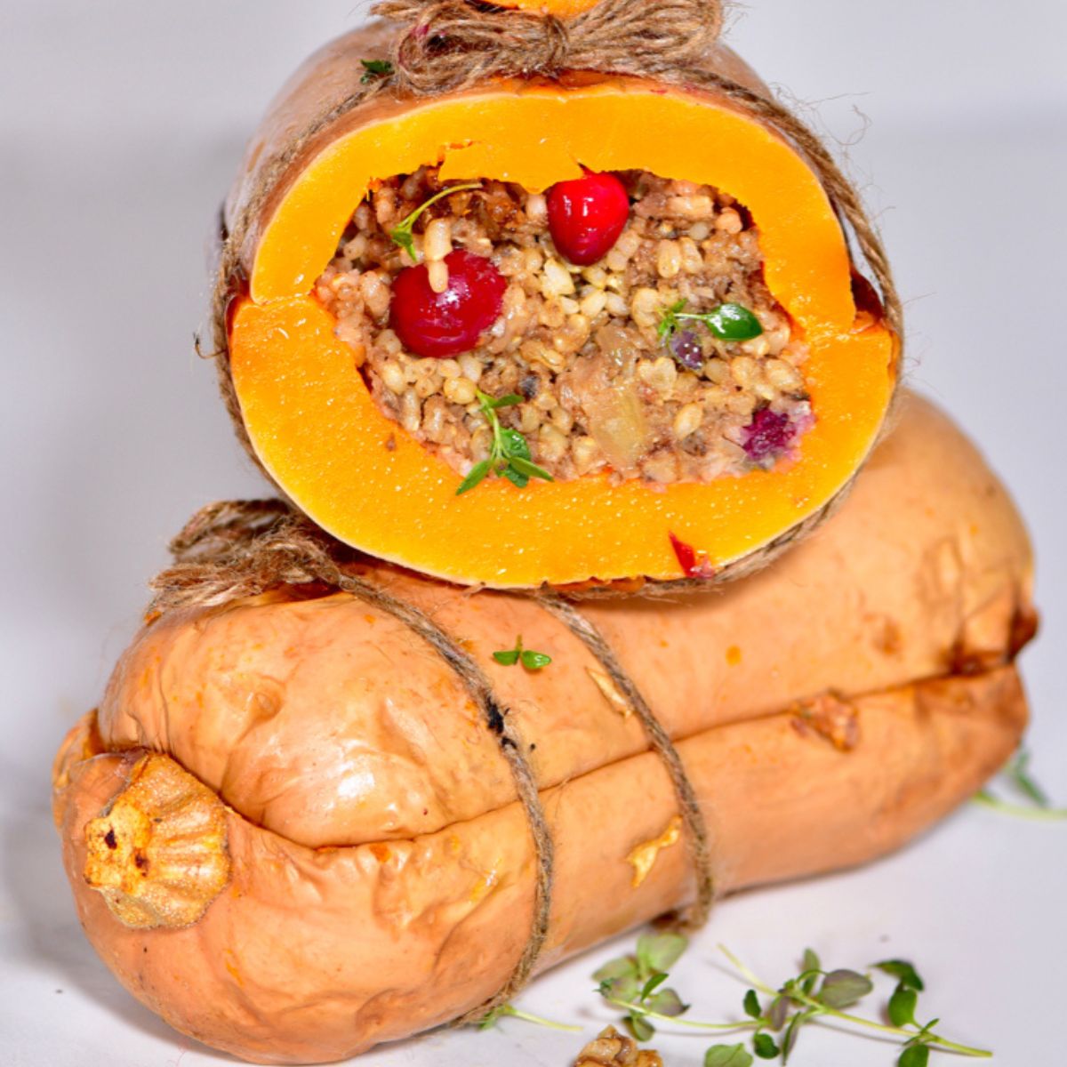 Halved stuffed butternut squash. - 56