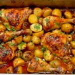 Roasted chicken drumsticks and potatoes in one pan. - 14