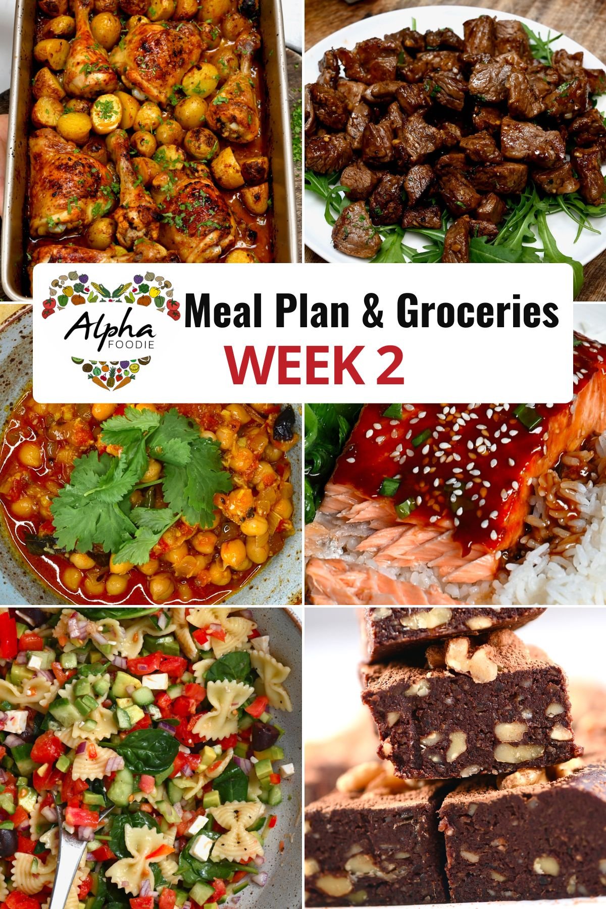 Collage of photos showing the dishes for Week 2 of Meal Planning.