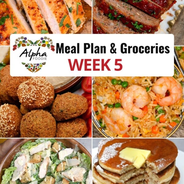 Collage of photos showing the dishes for Week 5 of Meal Planning.