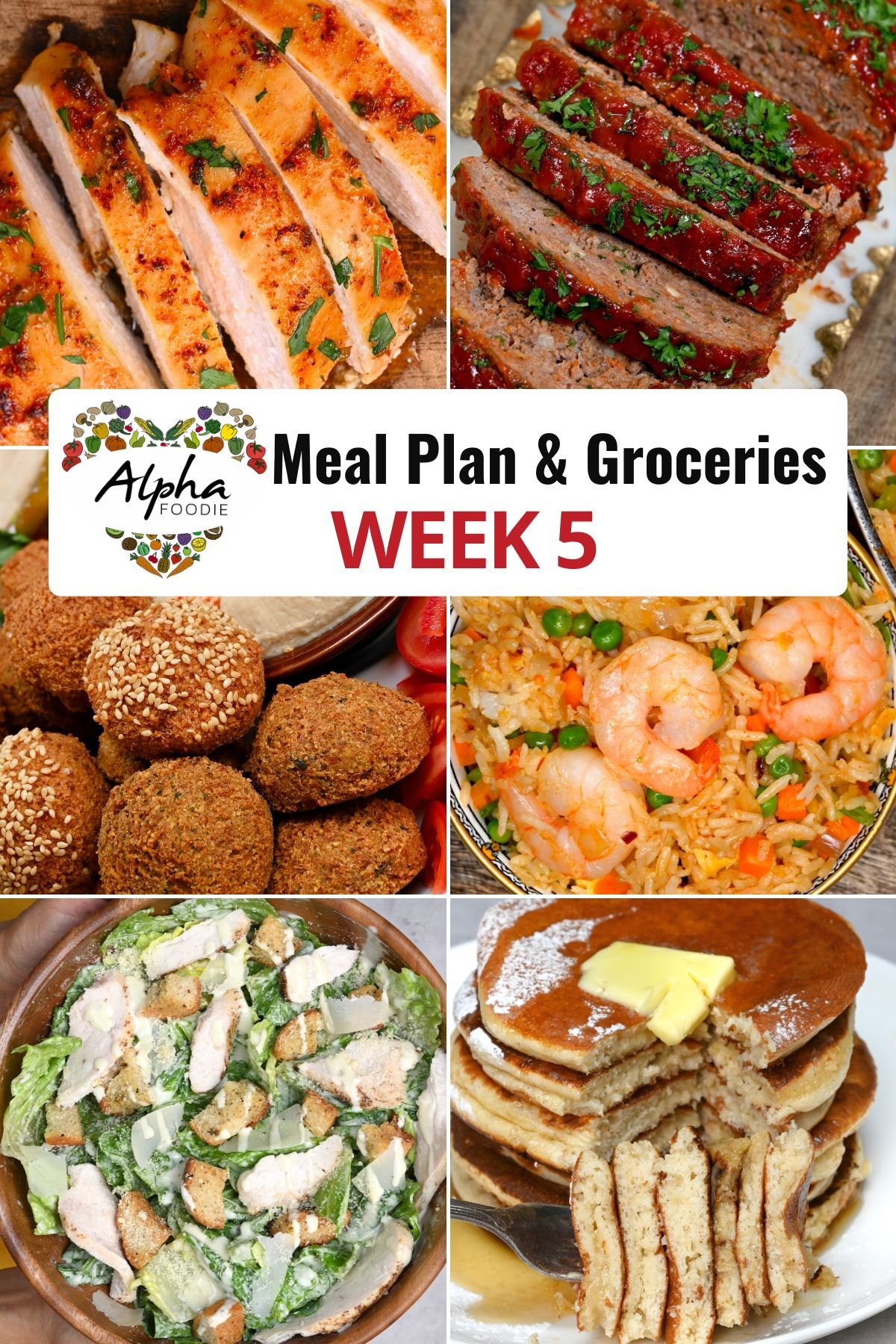 Collage of photos showing the dishes for Week 5 of Meal Planning.