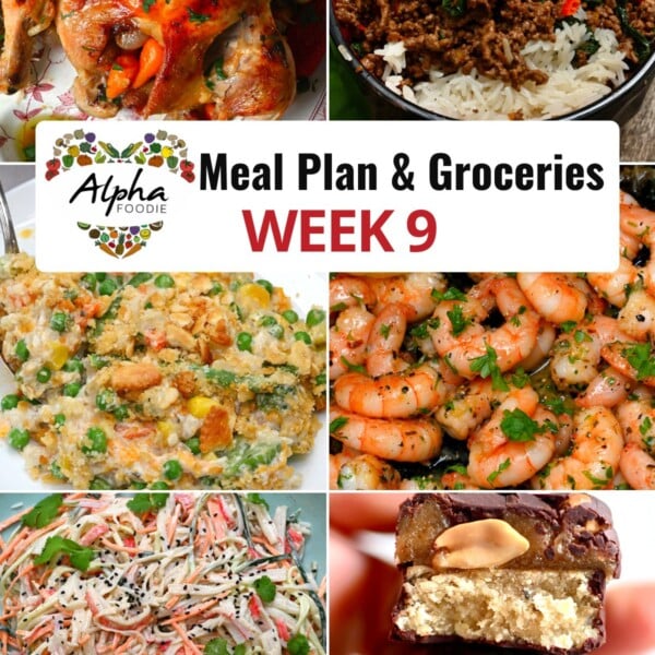 Collage of photos showing the dishes for Week 9 of Meal Planning.