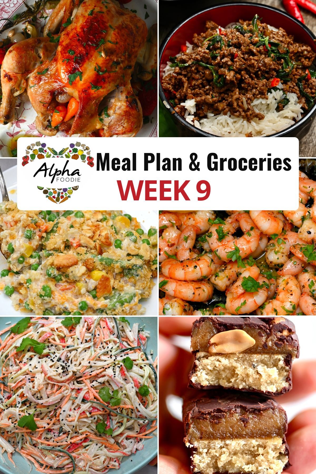 Collage of photos showing the dishes for Week 9 of Meal Planning.