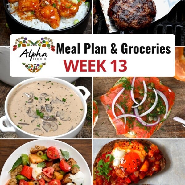 Collage of photos showing the dishes for Week 13 of Meal Planning.
